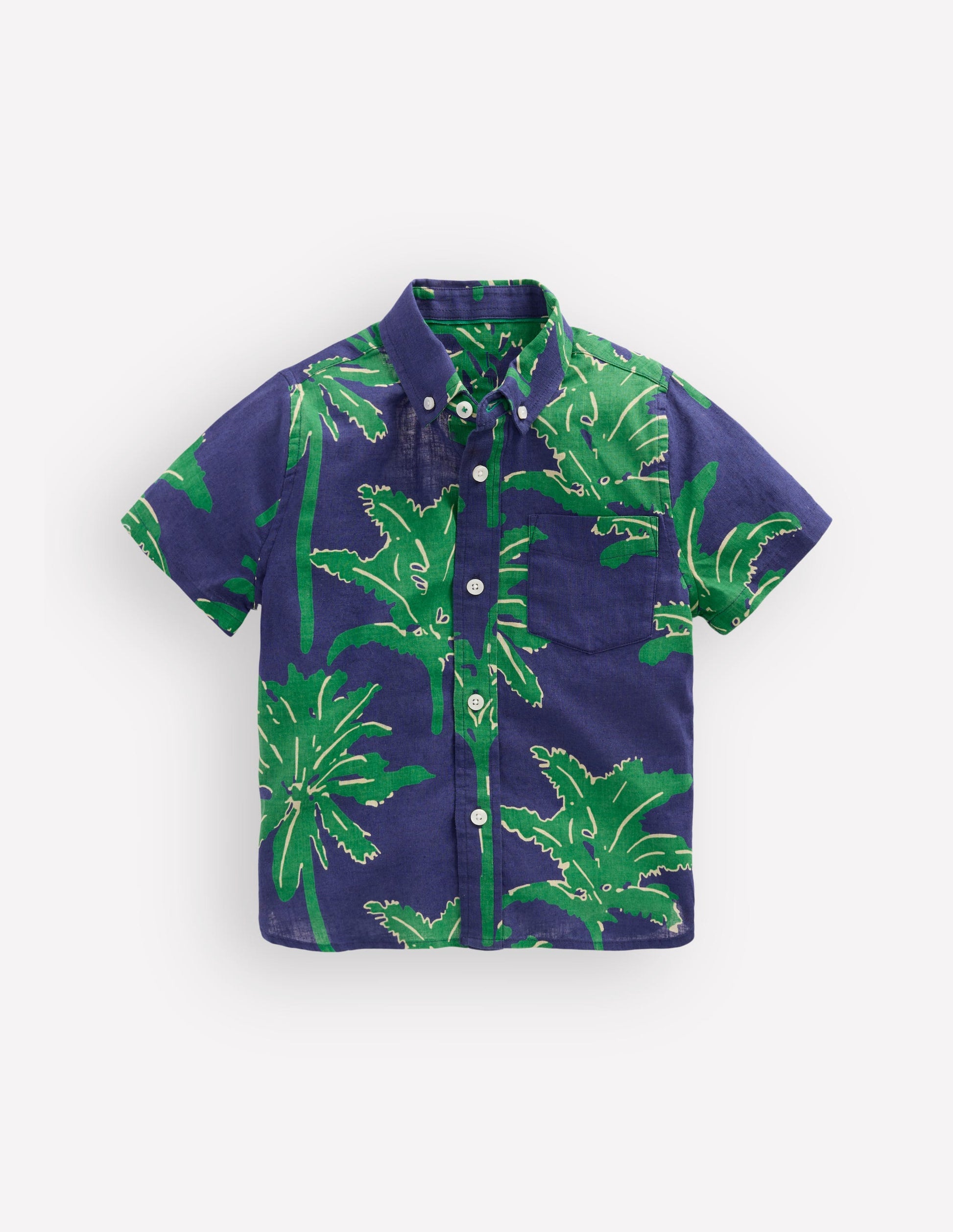 Cotton Linen Shirt-Green Palm Trees-1
