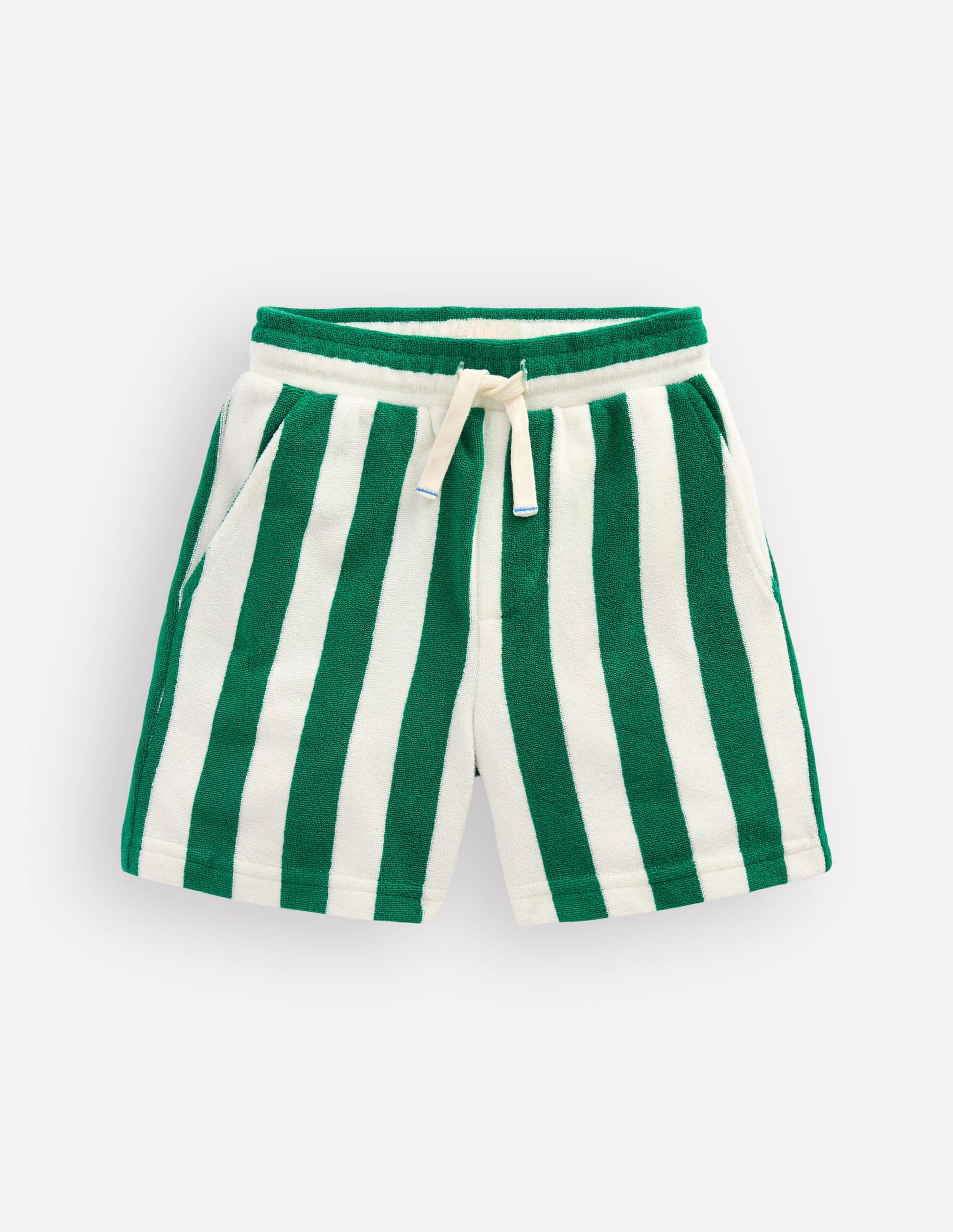 Towelling Shorts-Green and Ivory Stripe-3