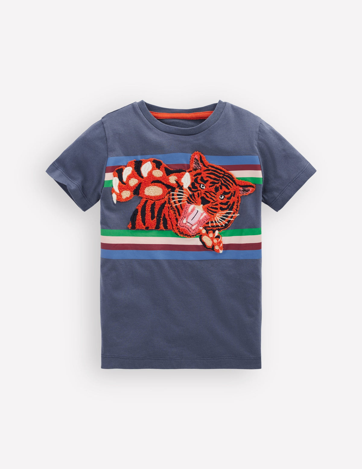 Short Sleeve Appliqué T-shirt-Vintage Indigo Tiger Stripe - Image 1