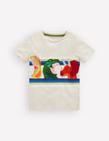 Short Sleeve Appliqué T-shirt-Oatmeal Marl Dino Stripe