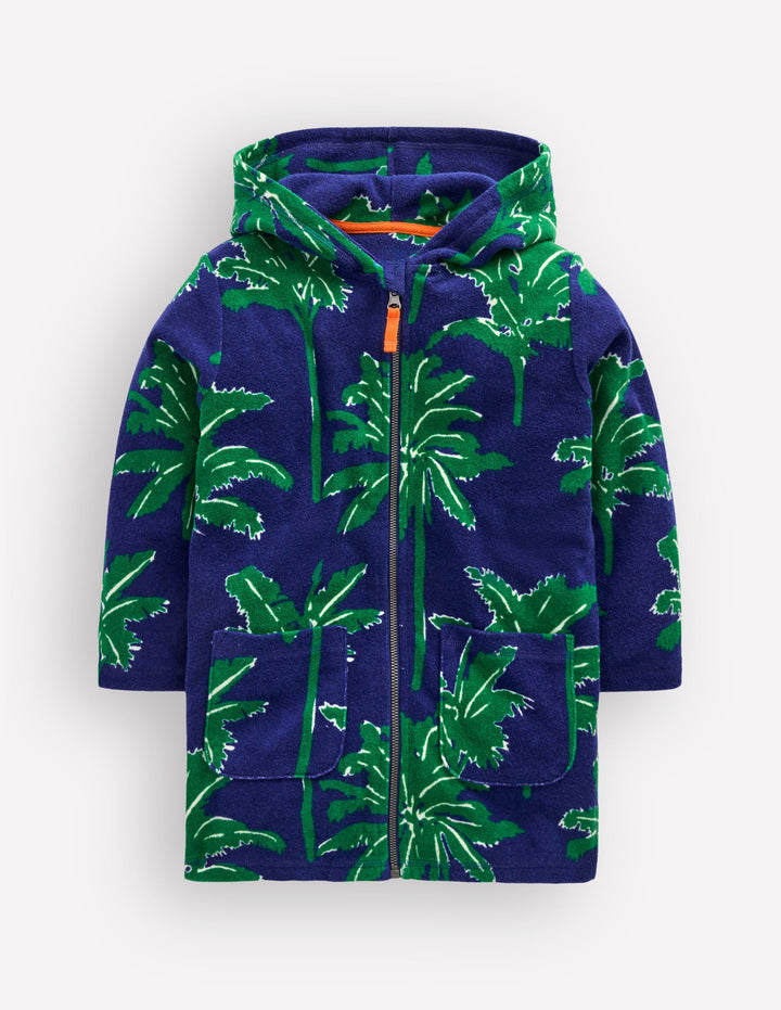 Towelling Zip-Up Throw-On-Starboard Blue Palm Trees