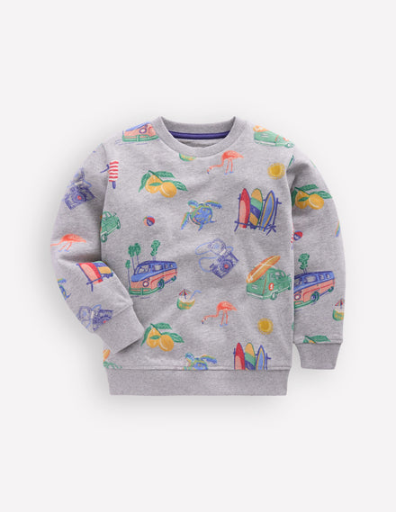 Everyday Printed Sweatshirt-Grey Marl Sketchy Holiday