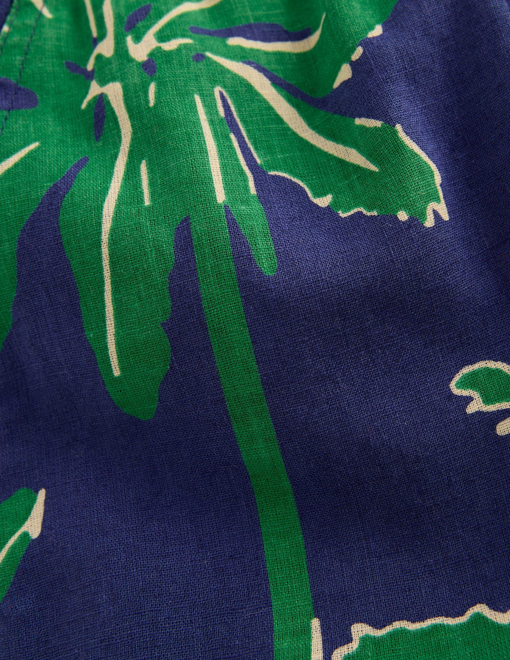 Cotton Linen Shorts-Green Palm Trees-3