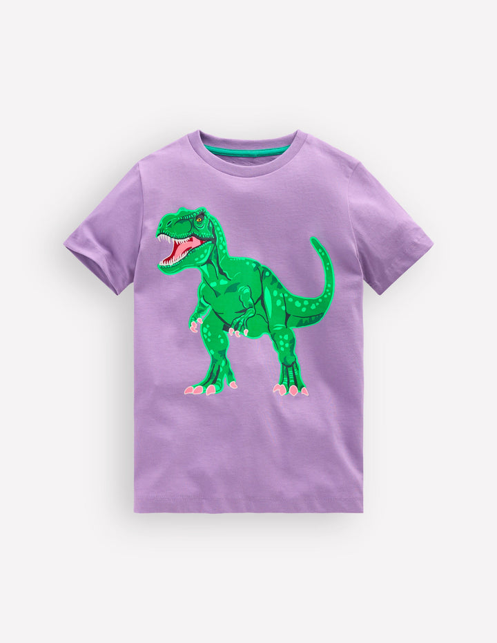 Front and Back Glow T-shirt-Aster Purple, Dino Skeleton