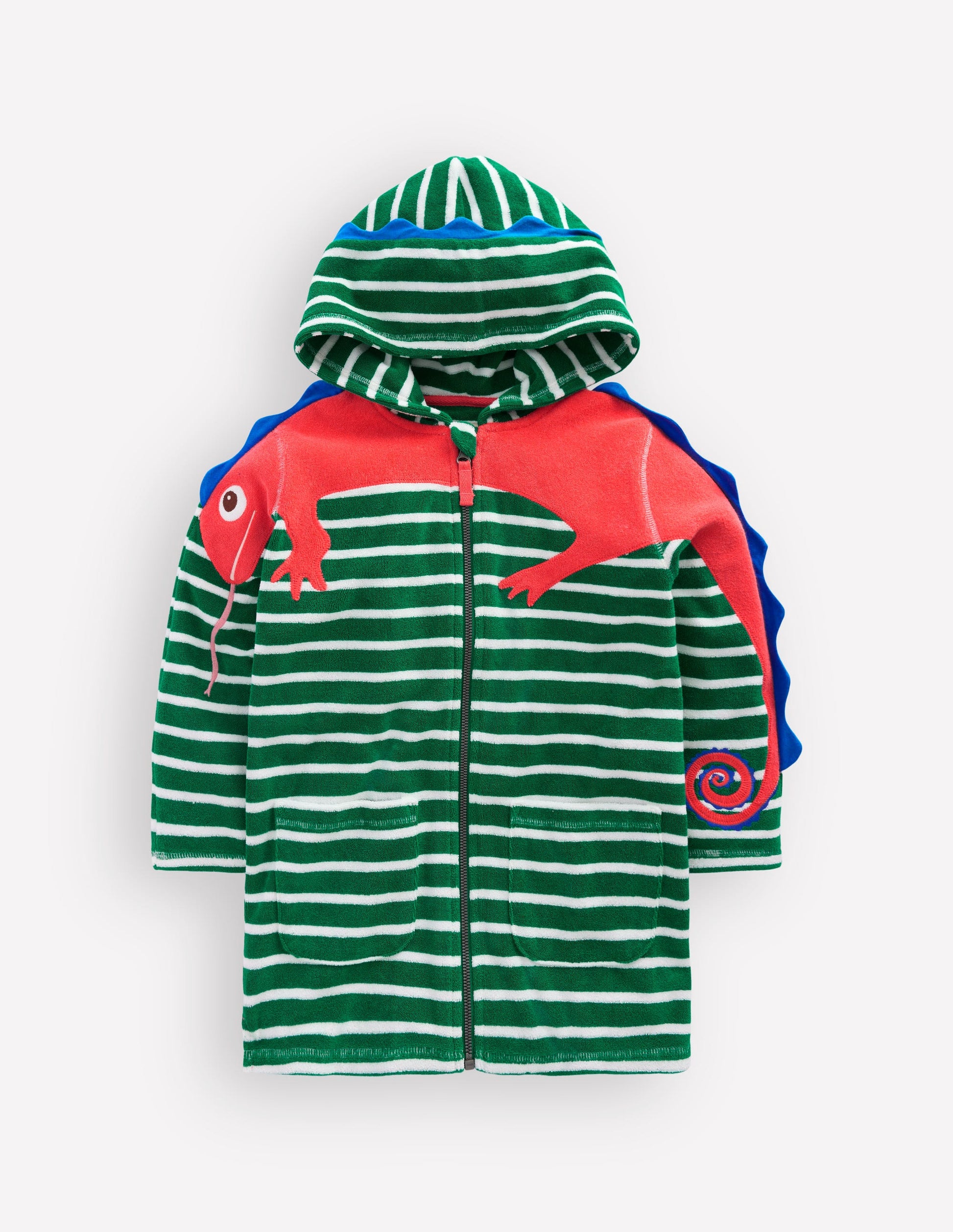 Fun Towelling Zip-up Throw On-Chameleon Green Stripe-4