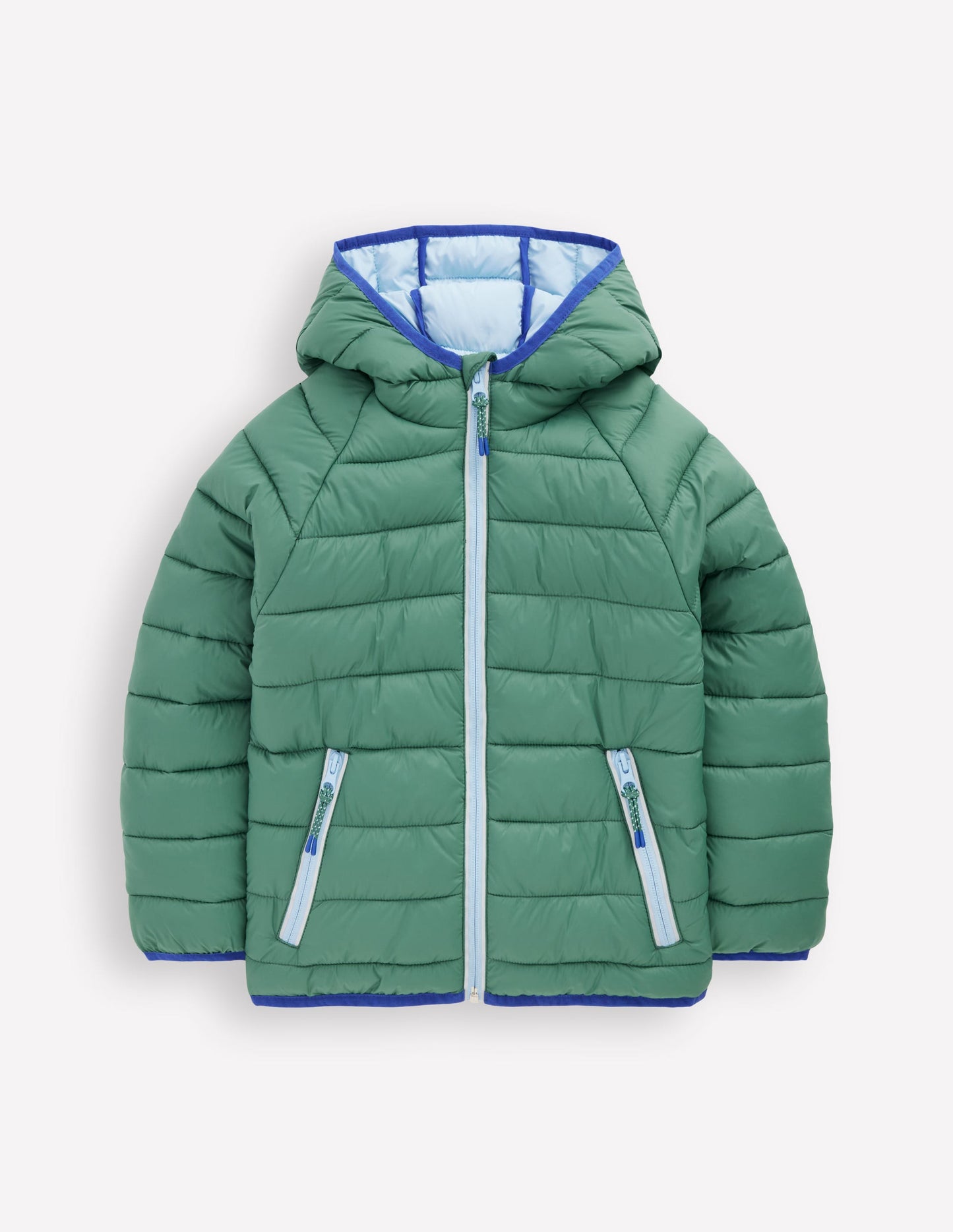 Pack-away Padded Jacket-Green and Blue