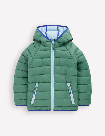 Pack-away Padded Jacket-Green and Blue-1