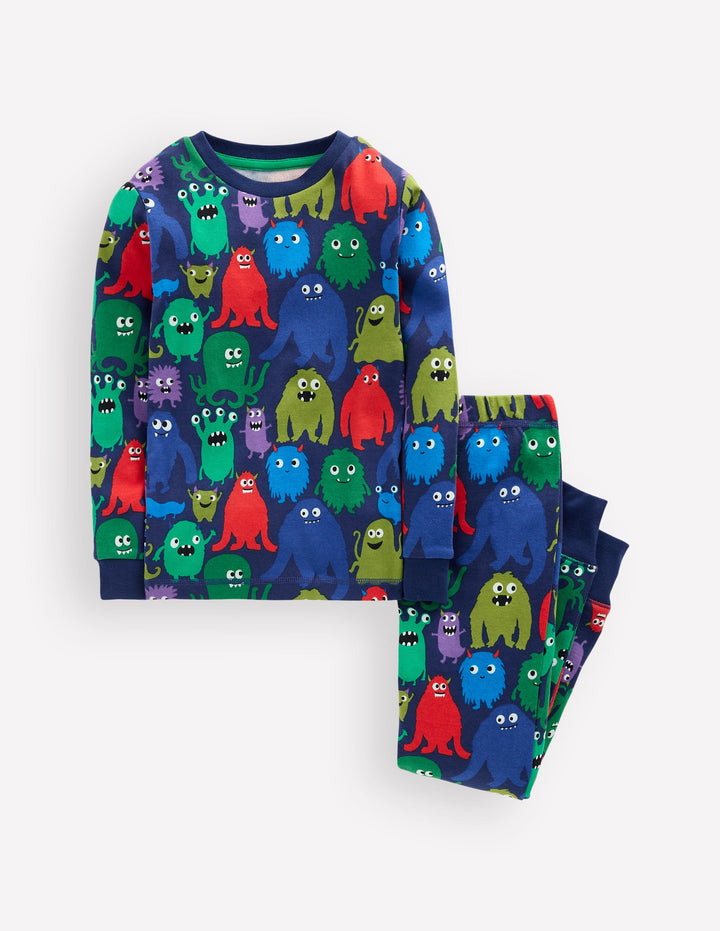 Snug Glow-in-the-dark Pajamas-Navy Monster