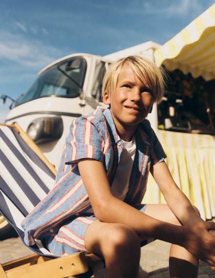 Cotton Linen Shirt-Triple Stripe