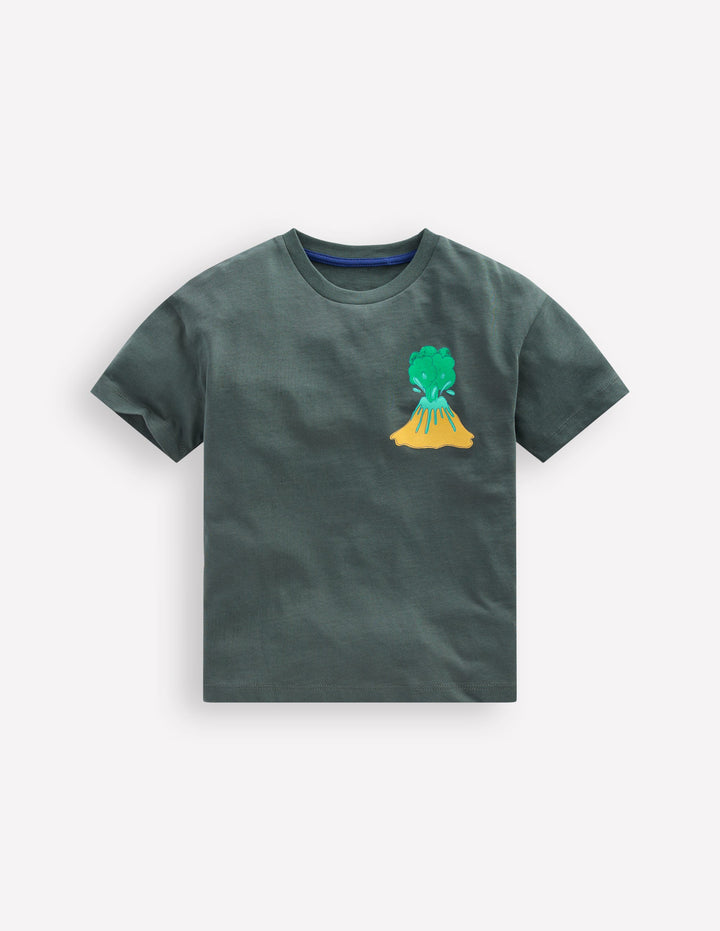 Front & Back Graphic T-shirt-Charcoal Volcanoes