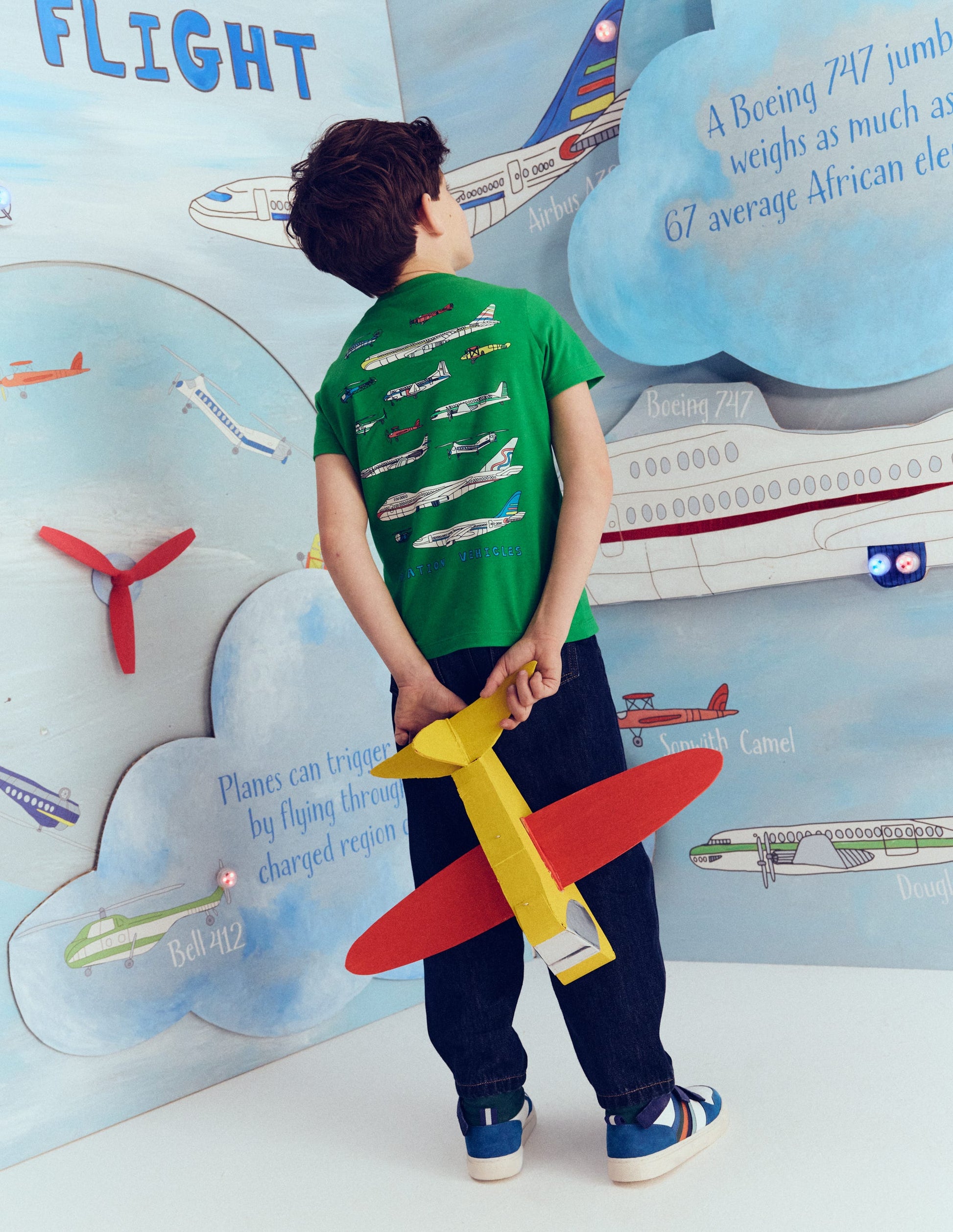 Front & Back Graphic T-shirt-Bright Green Aviation Vehicles-4