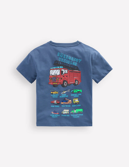 Front & Back Graphic T-shirt-Vintage Indigo Truck-2
