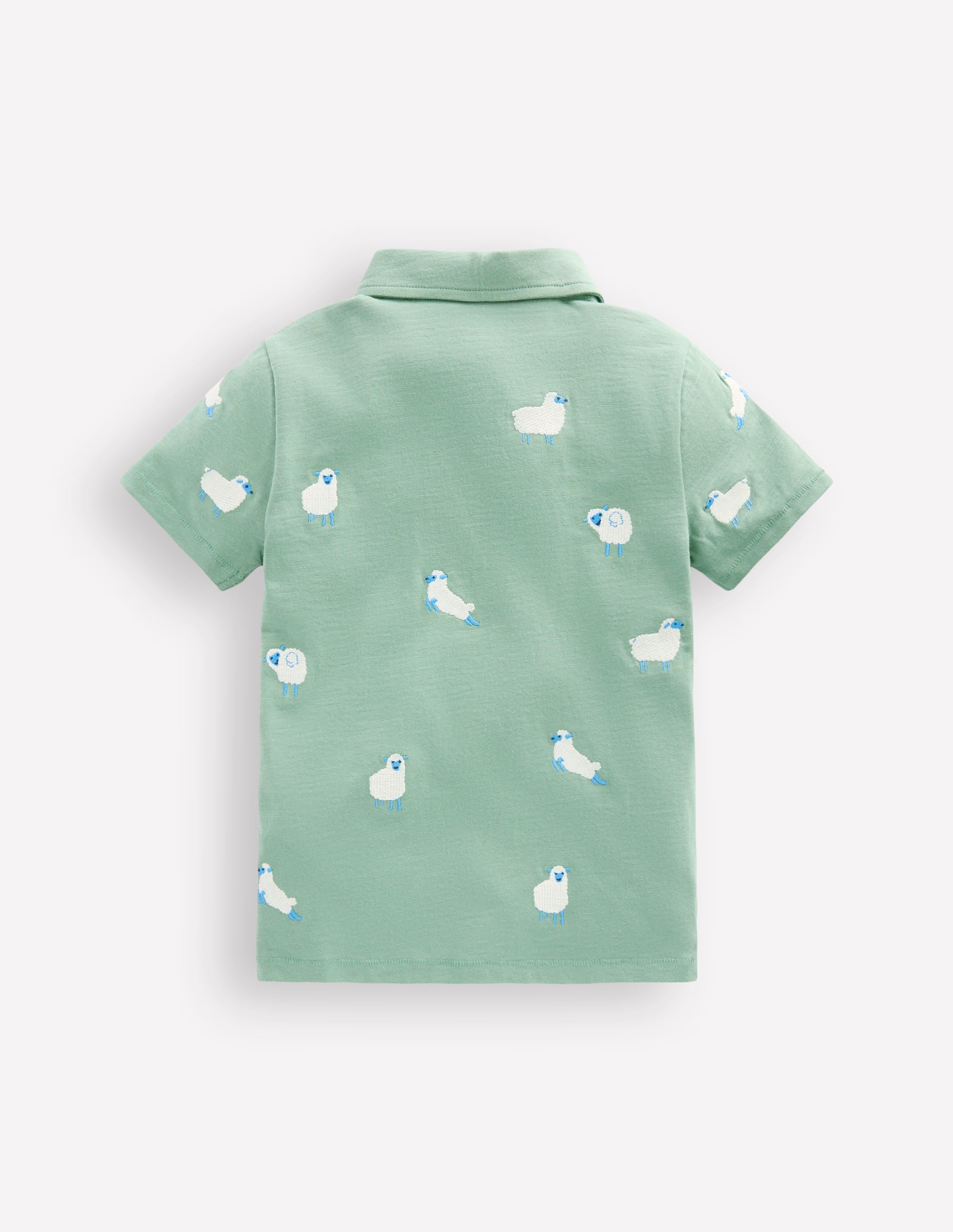Embroidered Slub Polo Shirt-Green Sheep - Image 2