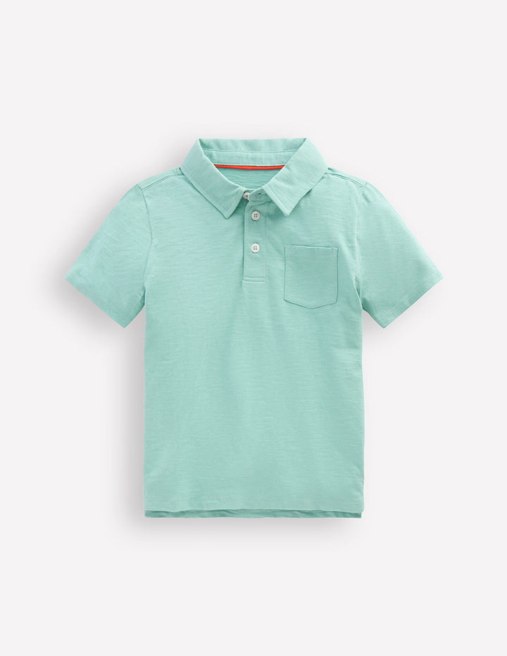 Slub Polo Shirt-Aqua Sea Blue