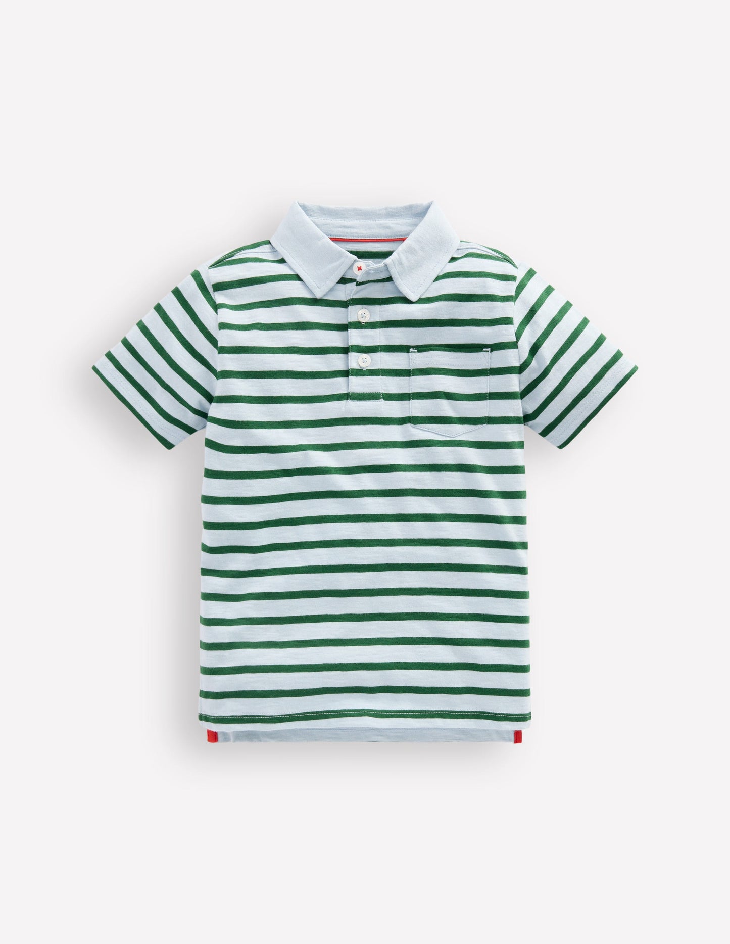 Slub Polo Shirt-Misty Blue/ Pine Green
