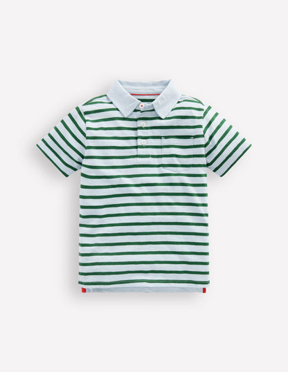 Slub Polo Shirt-Misty Blue/ Pine Green-4