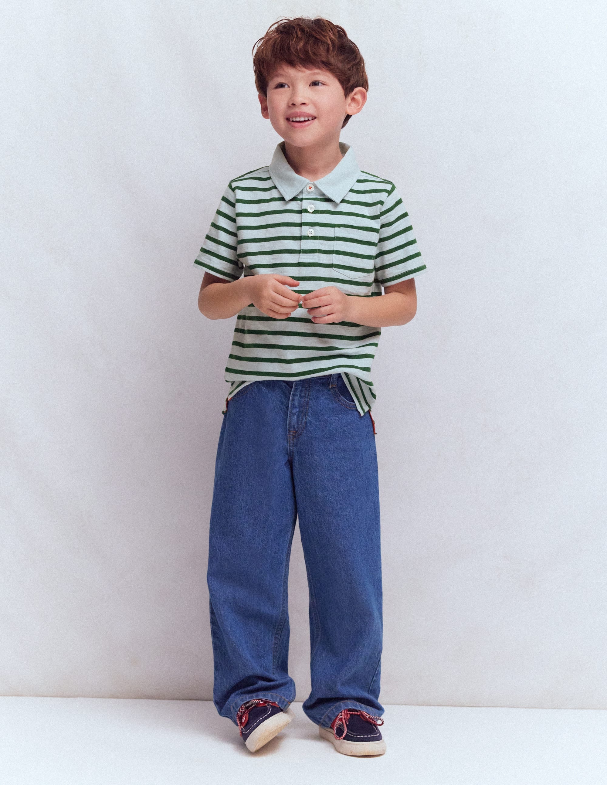Slub Polo Shirt-Misty Blue/ Pine Green - Image 1