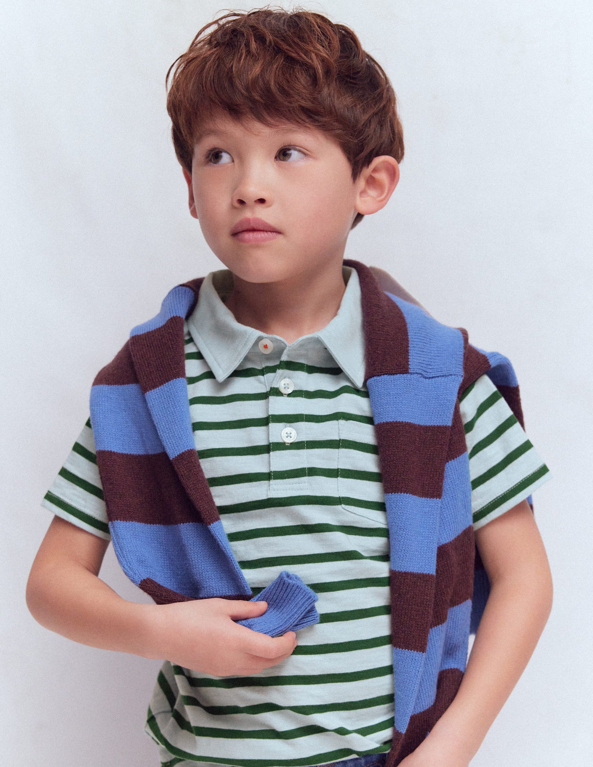 Slub Polo Shirt-Misty Blue/ Pine Green-2