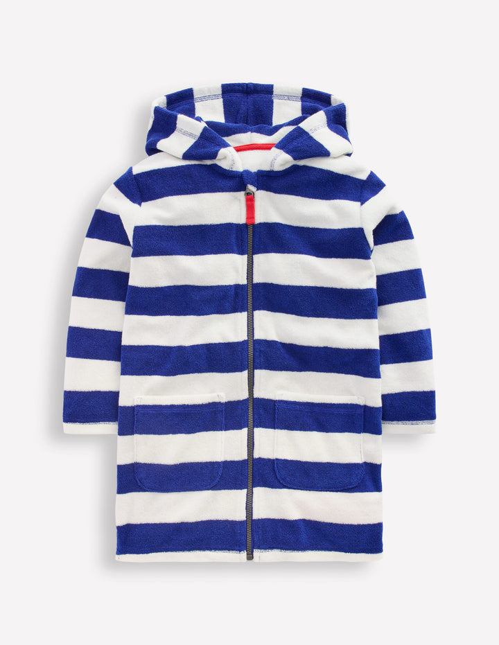 Towelling Zip-Up Throw-On-Sapphire Blue Stripe