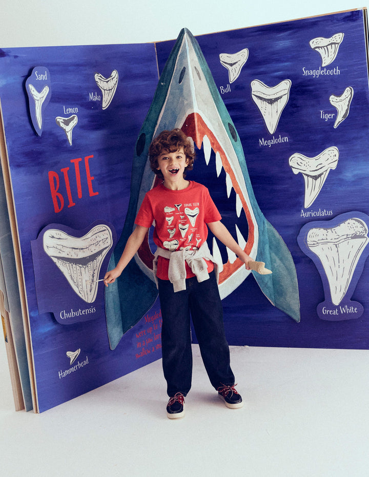 Glow-In-The-Dark T-shirt-Hot Coral Sharks Teeth