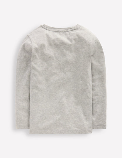 Long Sleeve Appliqué T-shirt-Grey insect-2