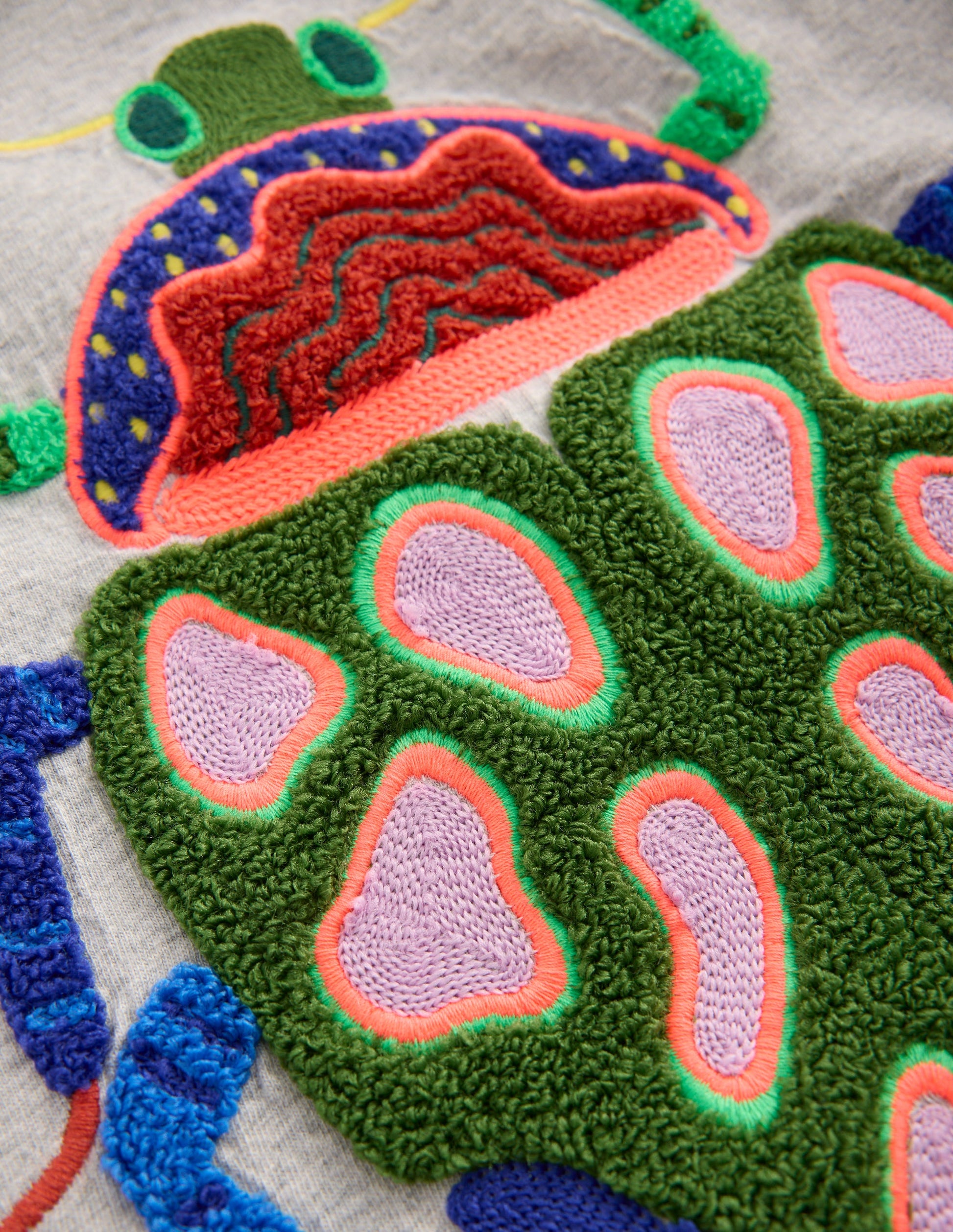 Long Sleeve Appliqué T-shirt-Grey insect-3