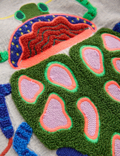 Long Sleeve Appliqué T-shirt-Grey insect-3