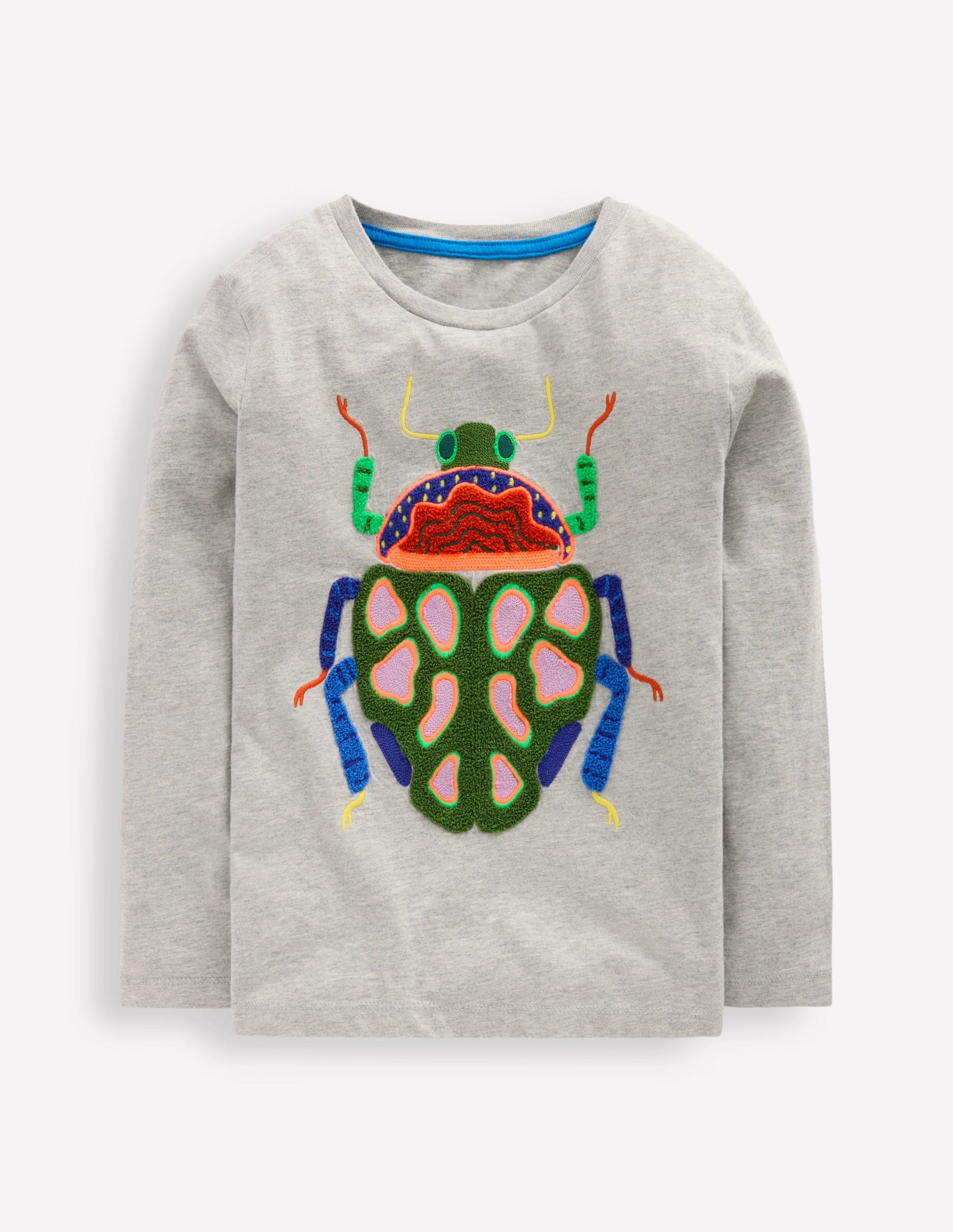 Long Sleeve Appliqué T-shirt-Grey insect-1