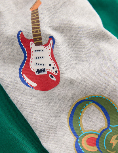 Printed Sleeve Raglan T-shirt-Green Weekend Print-3