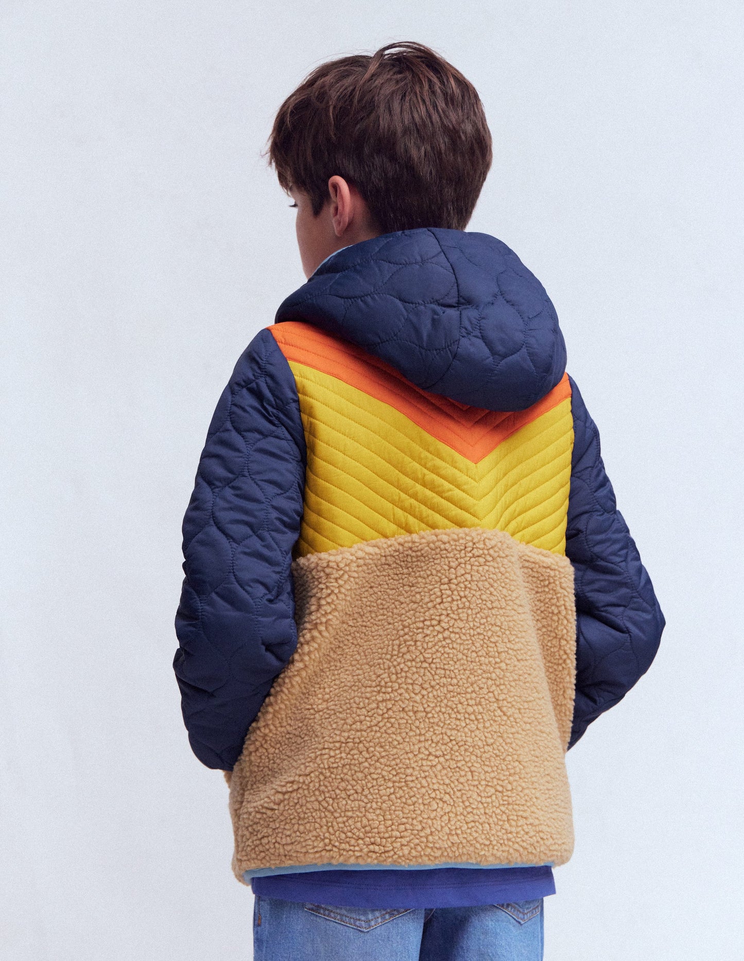 Chevron Borg Jacket-Orange Multi