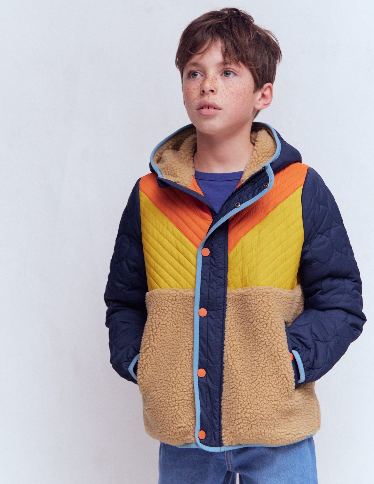 Chevron Borg Jacket-Orange Multi