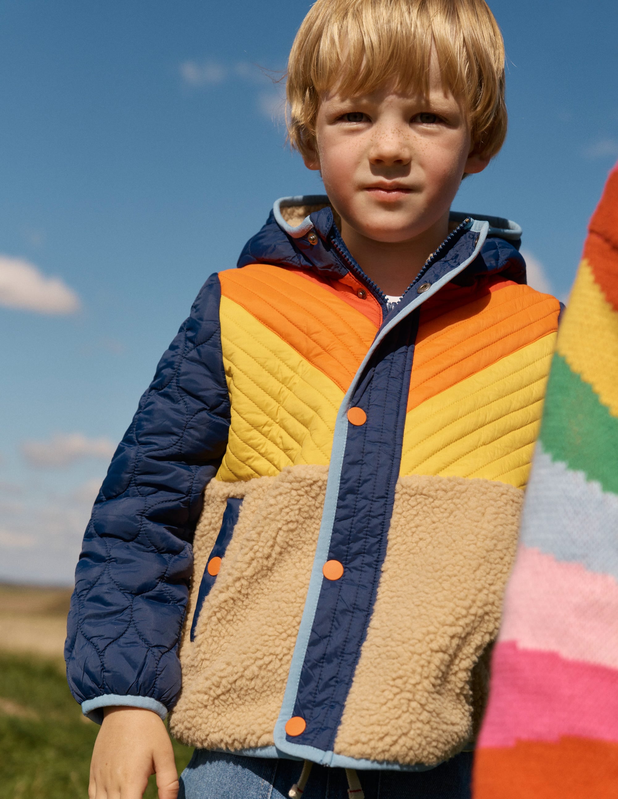 ＜H BEAUTY&YOUTH＞HERRINGBONE JACKET Chevron Borg Jacket - Orange Multi | Boden USA