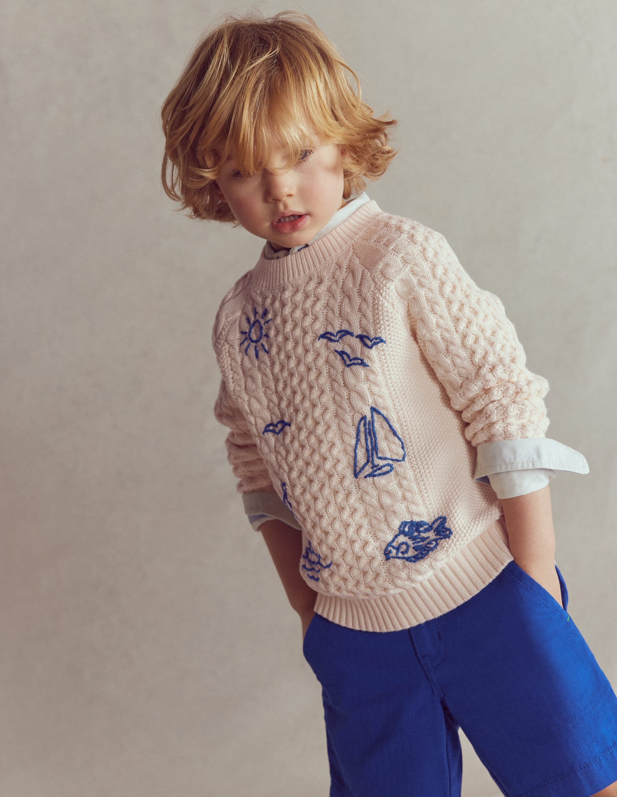 Cable Embroidered Sweater-Warm Ivory - Image 5