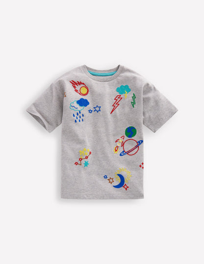Relaxed Embroidered T-shirt-Grey Marl Space-1