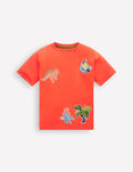 Short Sleeve Badge T-shirt-Coral Orange Dinos