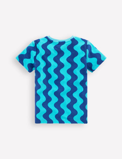 Short Sleeve Towelling T-shirt-Blue Waves-2