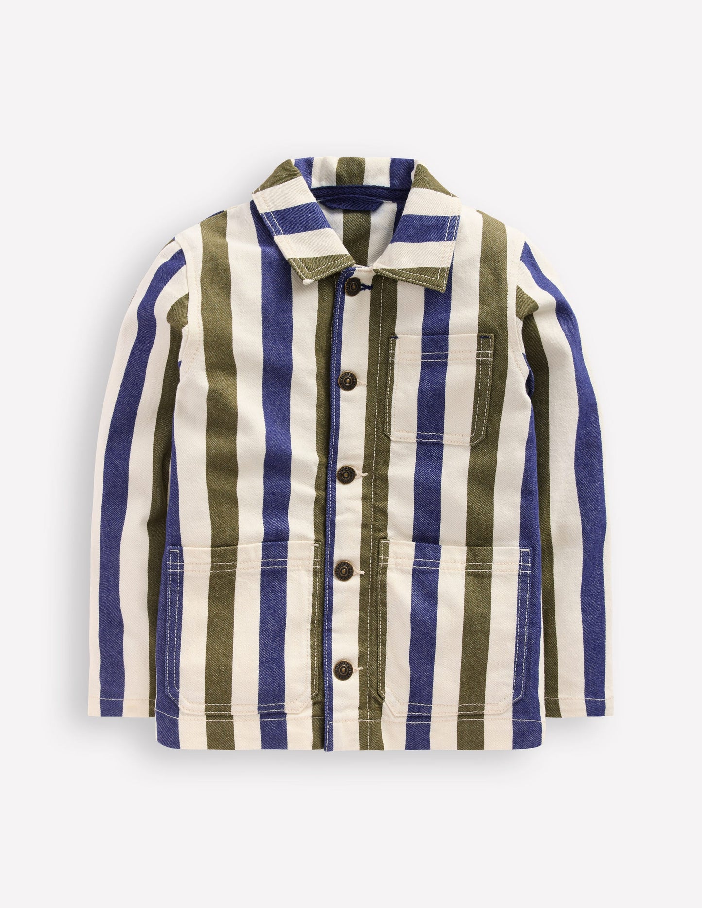 Canvas Chore Jacket-Blue and Green Stripe