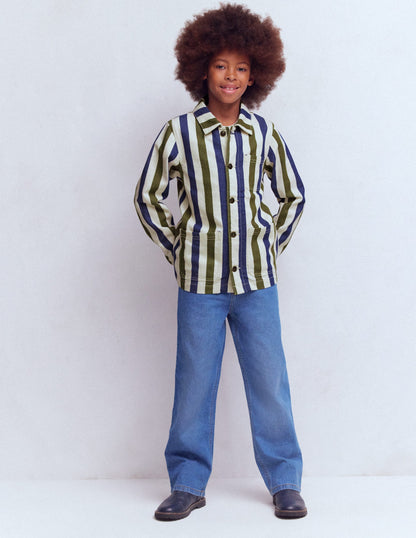 Canvas Chore Jacket-Blue and Green Stripe-3