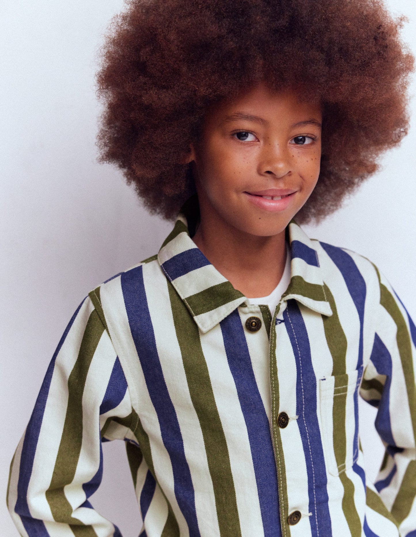 Canvas Chore Jacket-Blue and Green Stripe