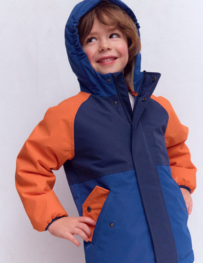 Boys Borg Lined Anorak-Orange Colour Block-3