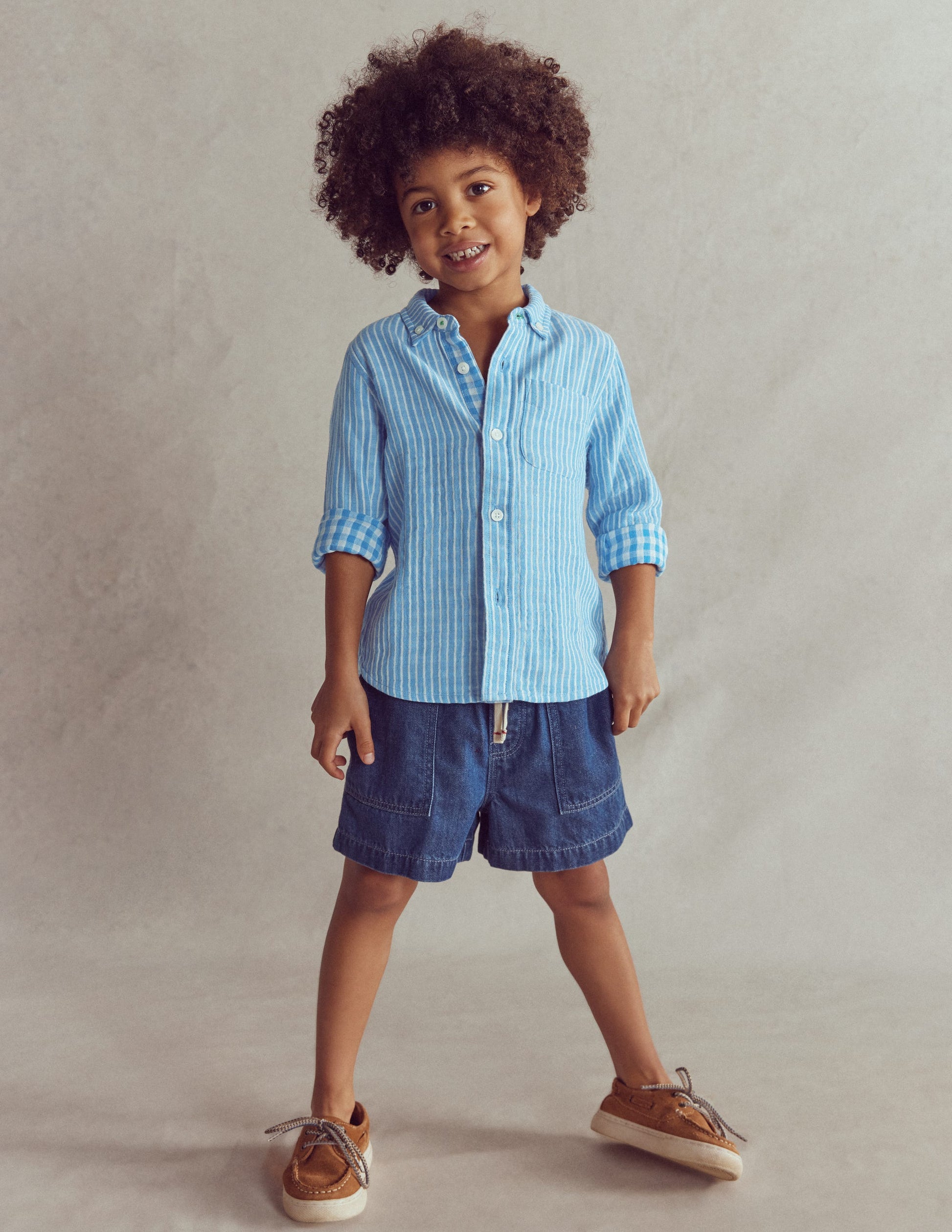 Soft Denim Shorts-Denim-3