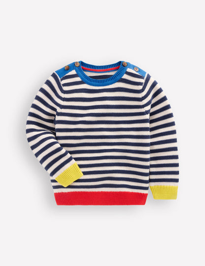 Chunky Sweater-Navy Marl and Ecru Stripe-4