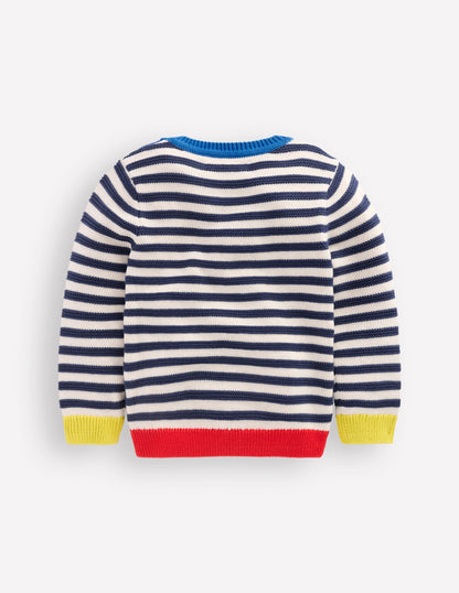 Chunky Sweater-Navy Marl and Ecru Stripe-5
