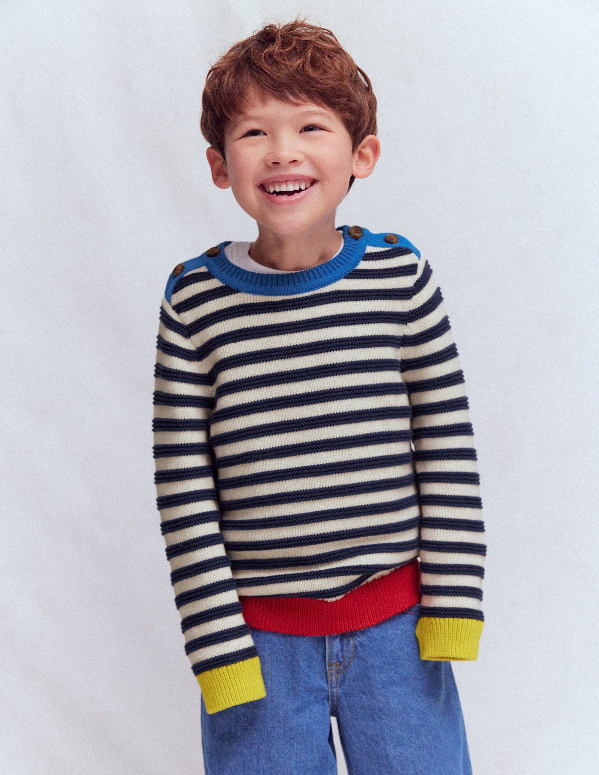 Chunky Sweater-Navy Marl and Ecru Stripe-1