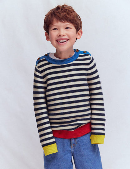 Chunky Sweater-Navy Marl and Ecru Stripe-1