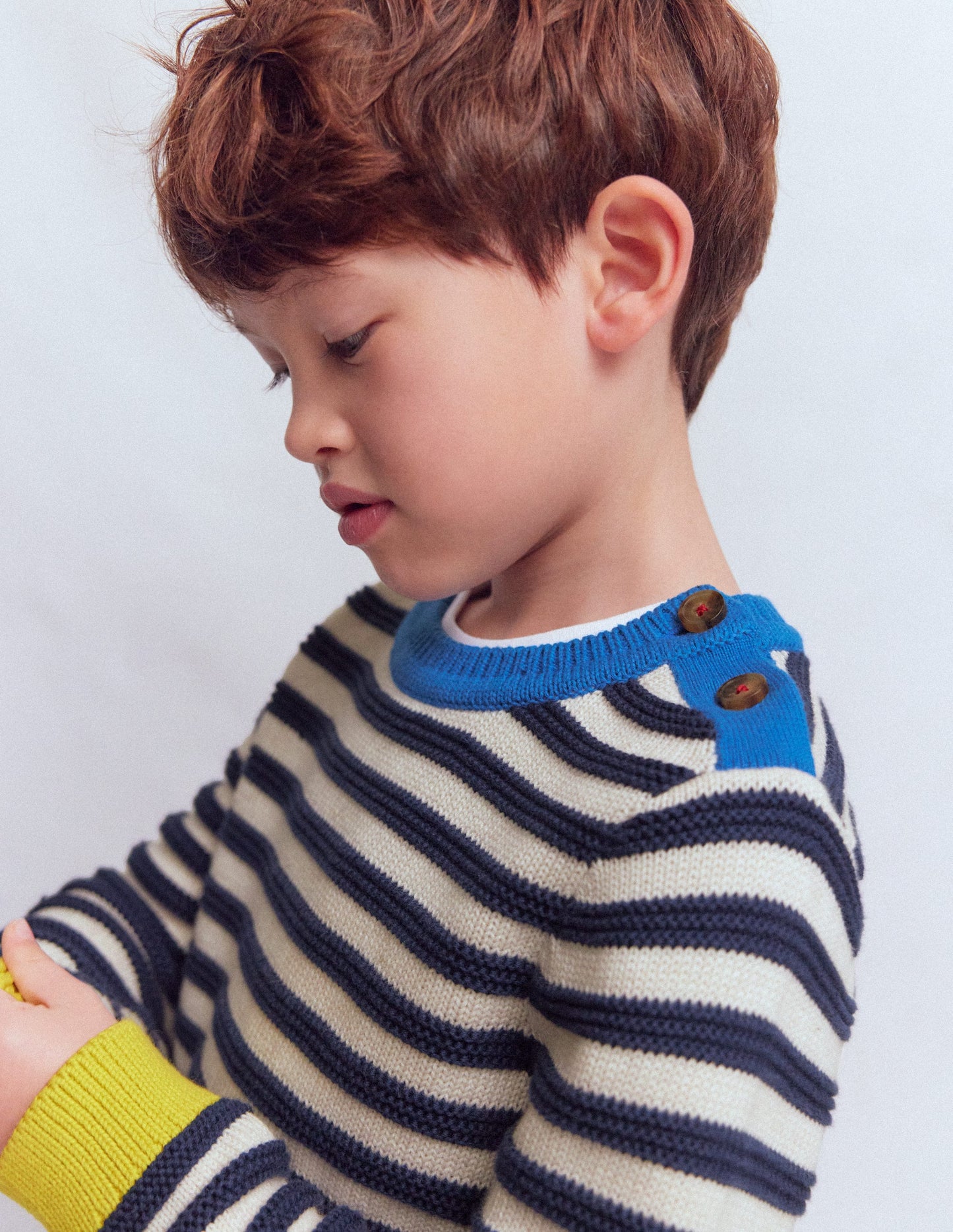 Chunky Sweater-Navy Marl and Ecru Stripe