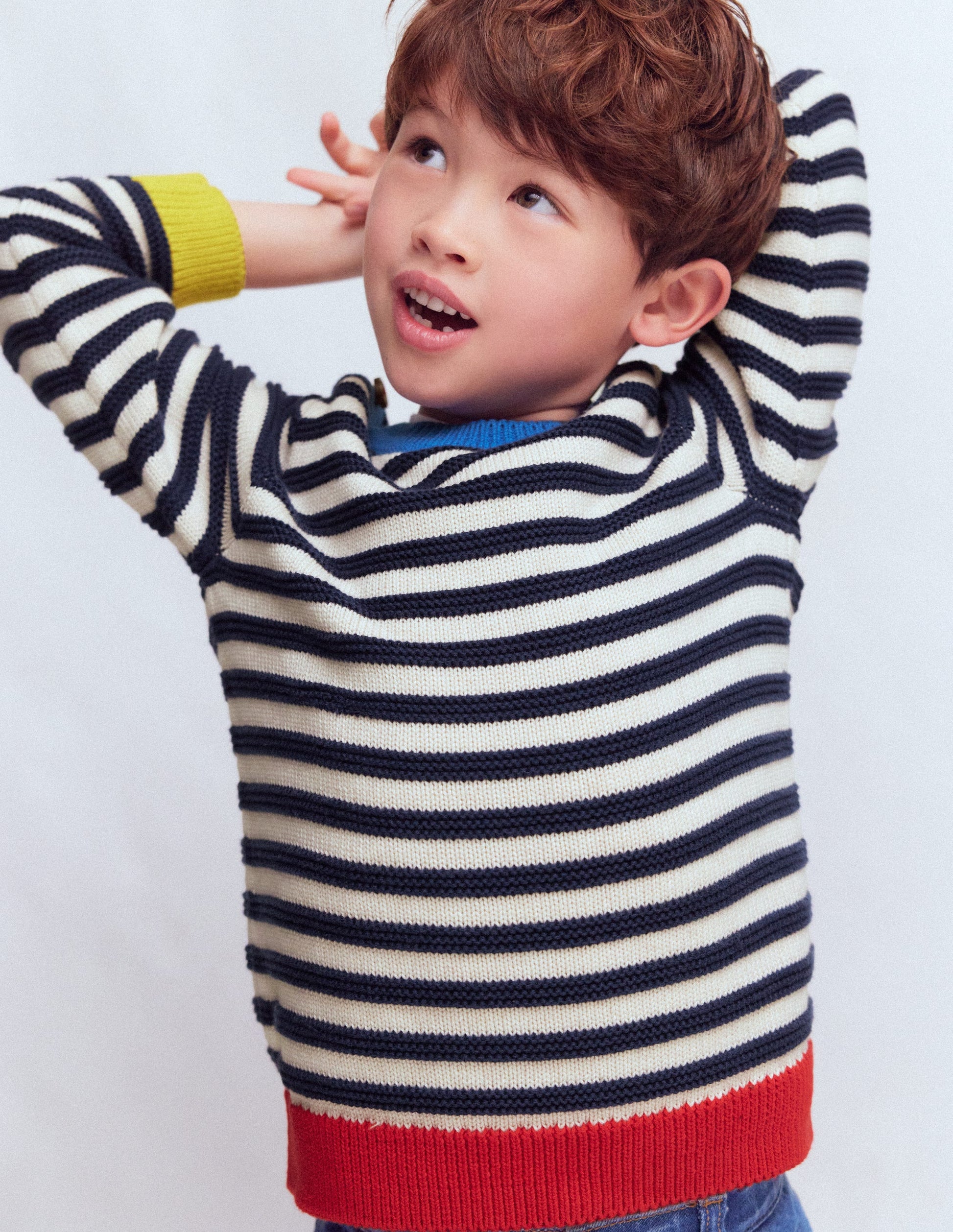 Chunky Sweater-Navy Marl and Ecru Stripe-3