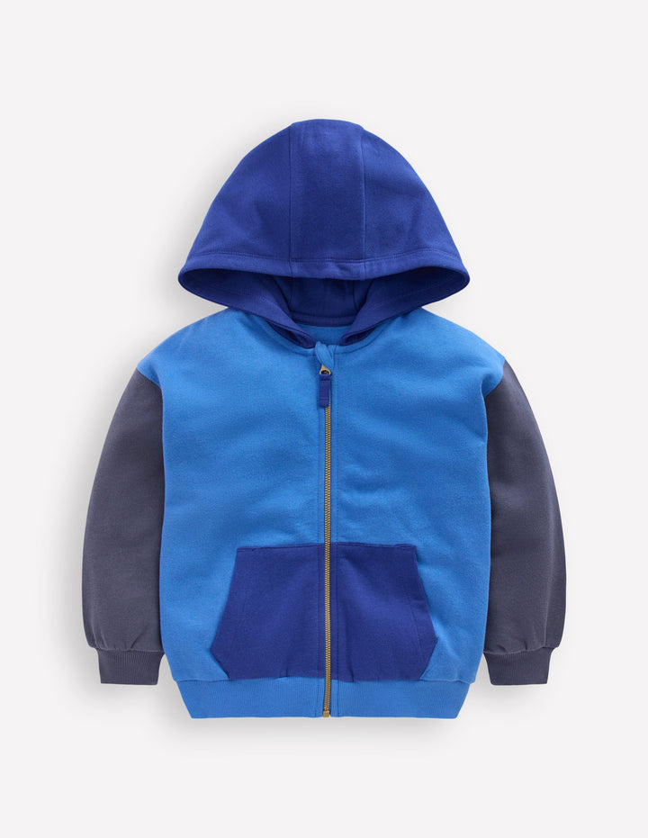 Colourblock Zip-through Hoodie-Blue Hotch