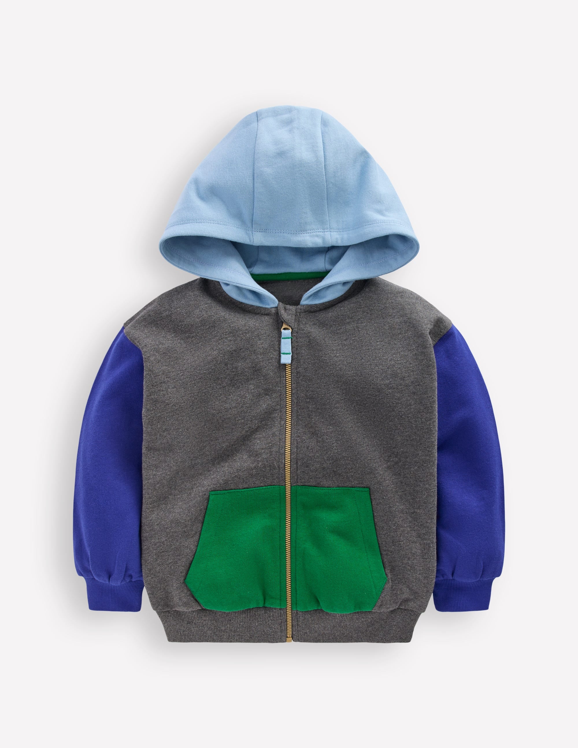 Colourblock Zip-through Hoodie-GREY MARL COLOURBLOCK - Image 1
