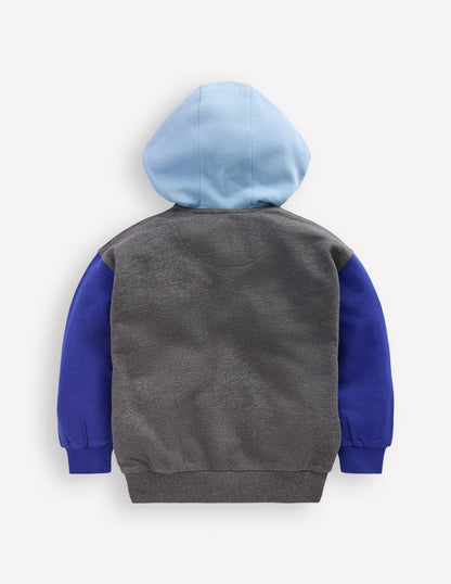 Colourblock Zip-through Hoodie-GREY MARL COLOURBLOCK-2